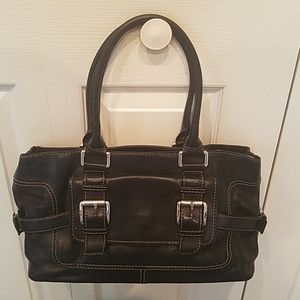 Michael Kors- Vintage Black Leather Handbag with Silver Buckles